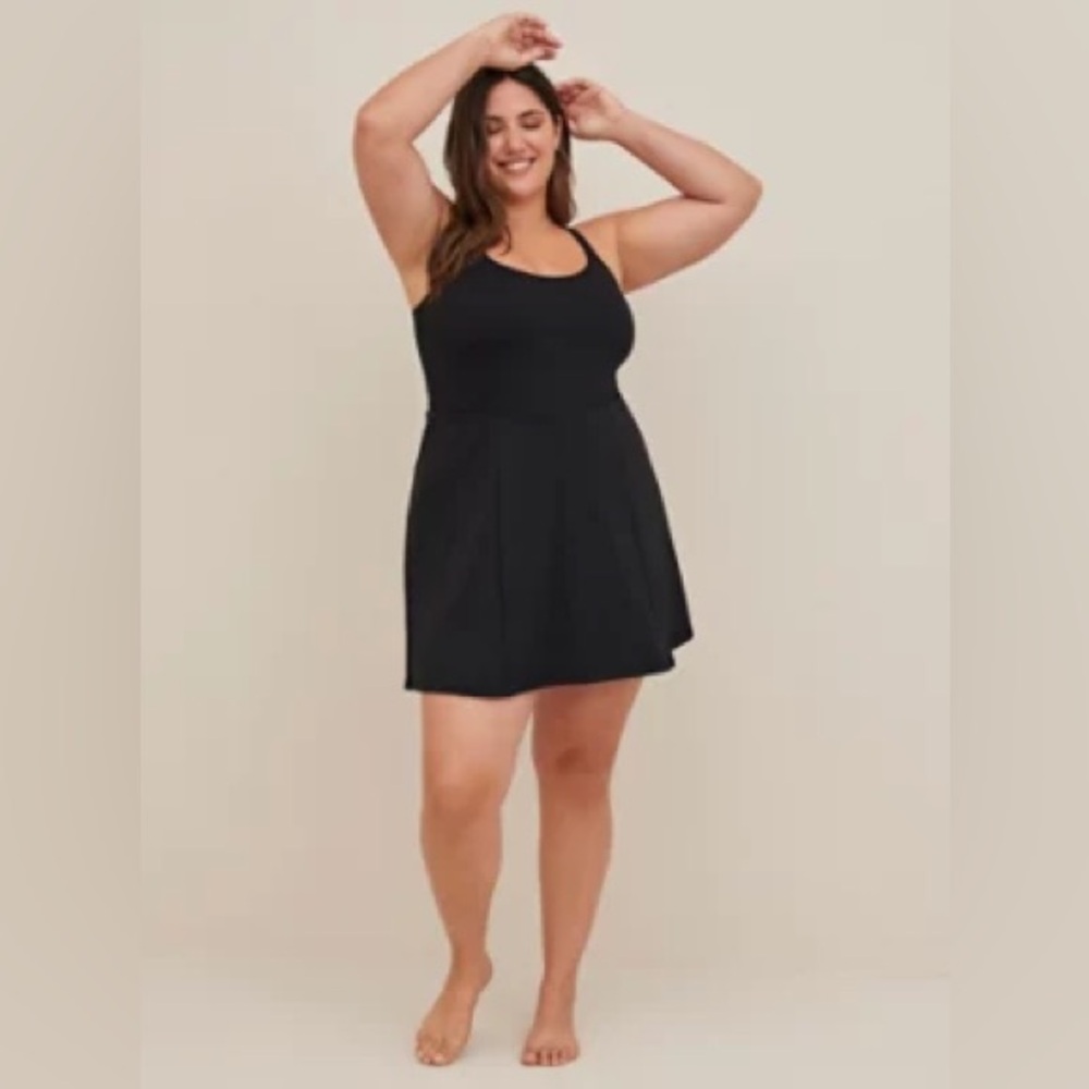 4SWIMDRESS BLK MATTE CAMI W SHRT - torrid